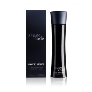 Packshot flacon et packaging baume après rasage, Armani code.