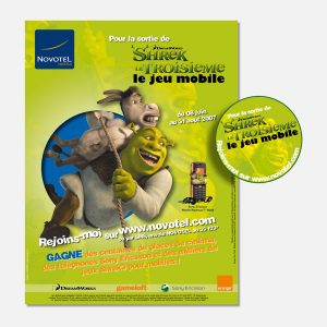 Communication print : affiche et sticker, Opé. nationale Novotel/SonyEricsson (projet de création globale)