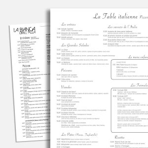 Communication print : cartes de menus en polypropylène blanc